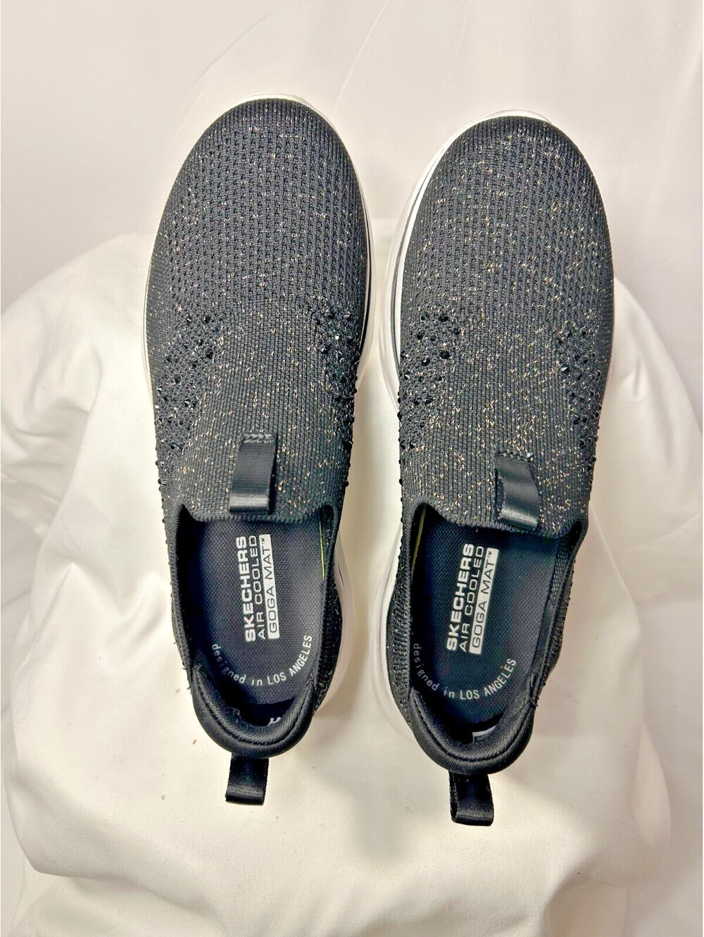Skechers Go Walk 7 Bling Black Rhinestone Slip On Sneakers Womens Size 7.5 Spark